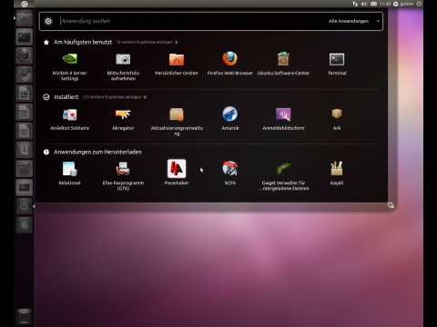 Unity sortiert Anwendungen nach h&auml;ufiger Nutzung und zeigt Programme an, die in den Softwarequellen zur Verf&uuml;gung stehen.