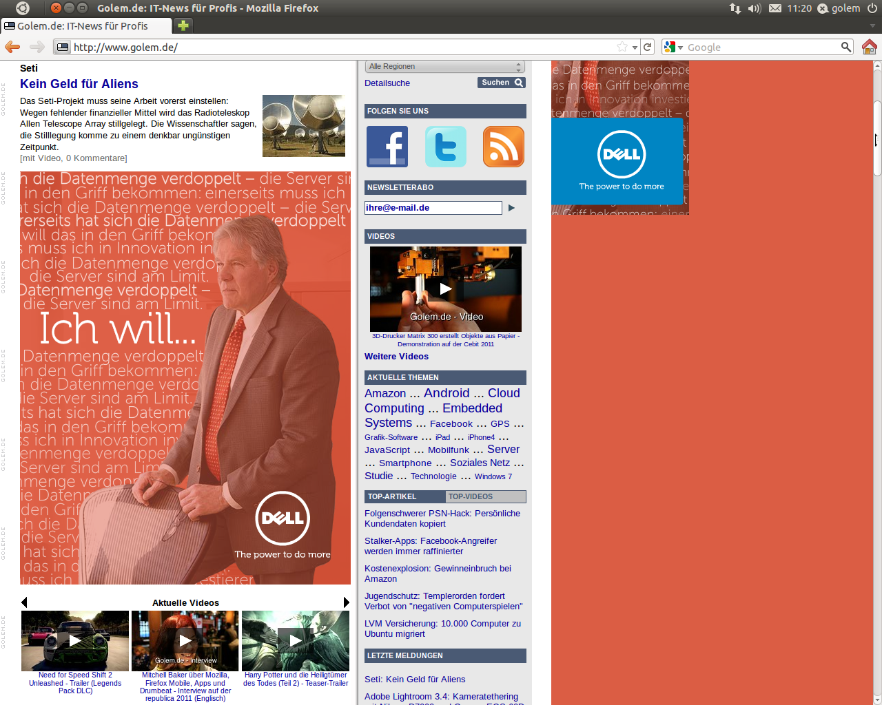 Im Browser erscheint noch die herkömmliche Scrollleiste, ...