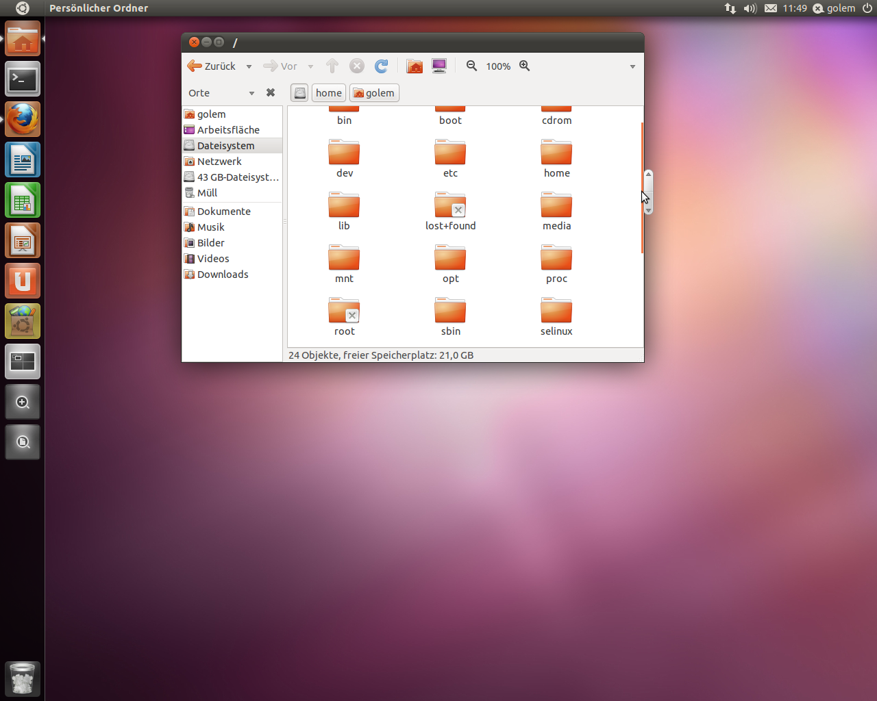 ...während der Dateimanager Nautilus bereits den neuen Scrollbalken verwendet. 