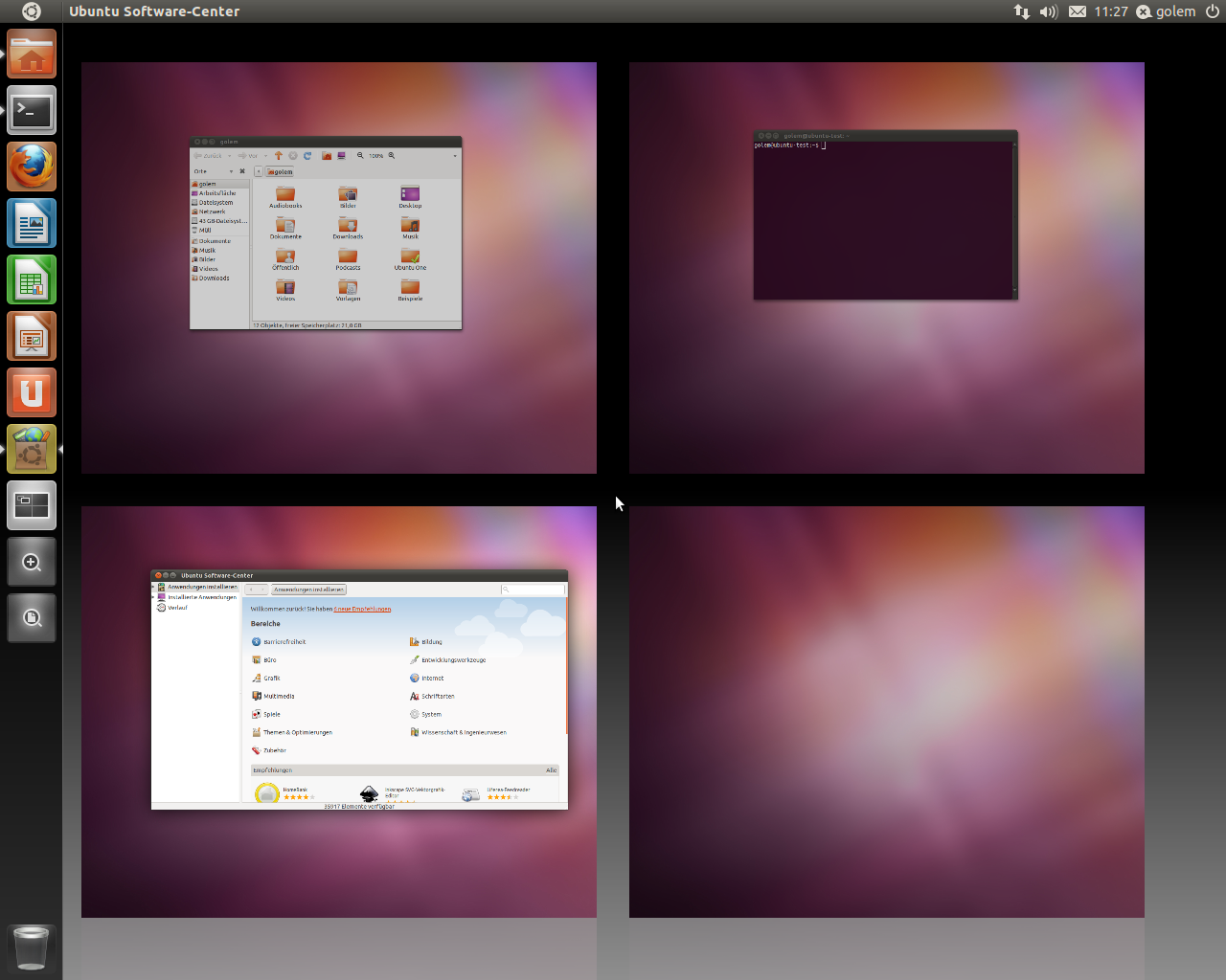 Unity arbeitet auch mit virtuellen Desktops, die sich im Expose-Modus darstellen lassen.