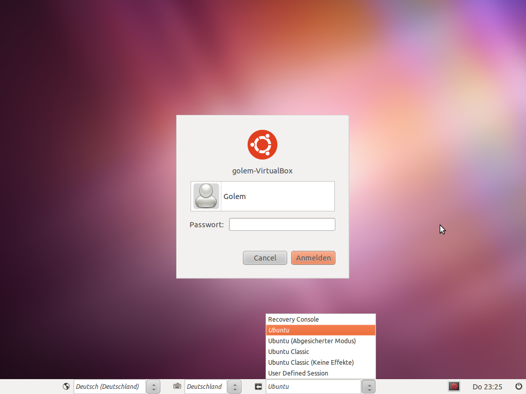 Im Anmeldefenster...