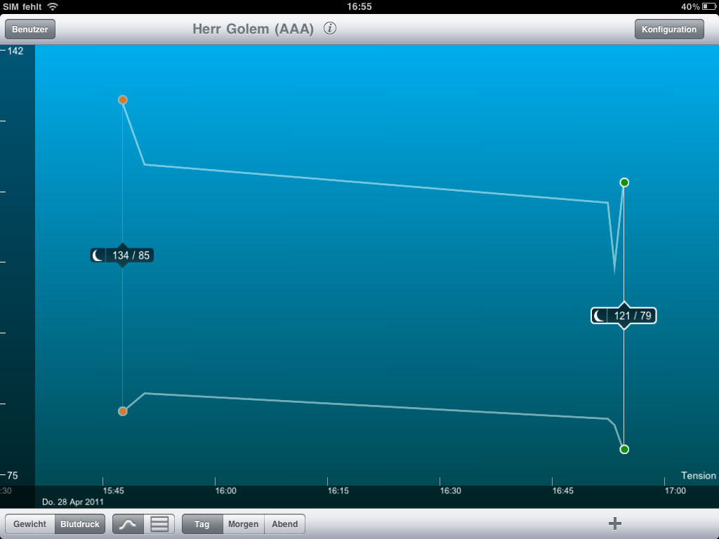 Withings Blood Pressure Monitor - grafische Darstellung der Messergebnisse (Bild: ck)
