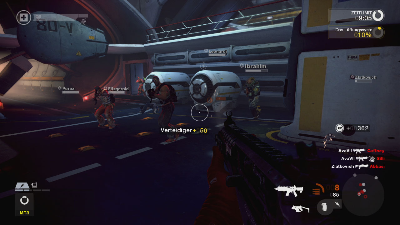 Erfahrungspunkte gibt es für Missionen, Teamplay und Kills.
