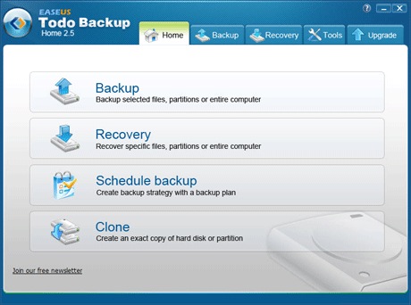 Easeus Todo Backup 2.5 - Oberfläche