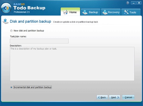 Easeus Todo Backup 2.5 - inkrementelles Partitionsbackup