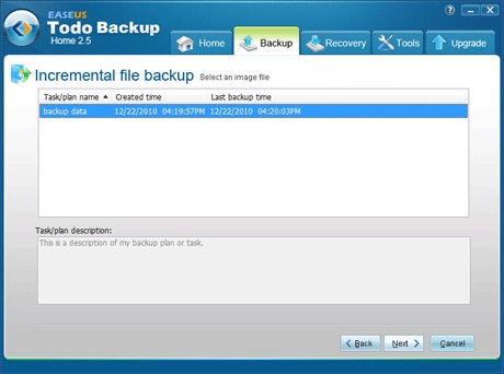 Easeus Todo Backup 2.5 - inkrementelles Dateibackup