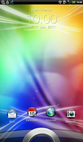 Entsperren mit Zusatzfunktion. Die Symbole können in den Kreis gezogen werden und starten die entsprechende Anwendung.