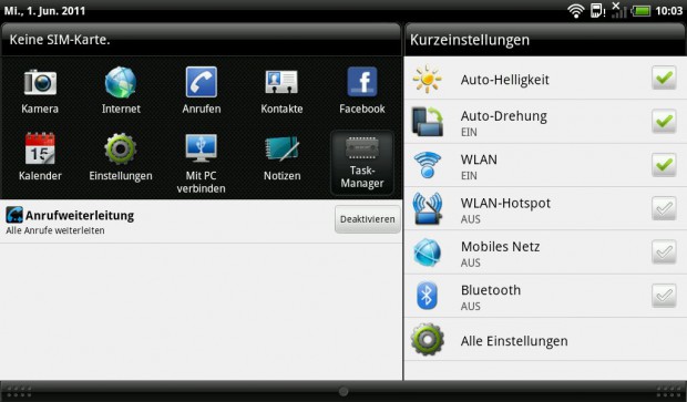 Die Ziehleiste bietet deutlich mehr Optionen als bei vielen anderen Android-Geräten.