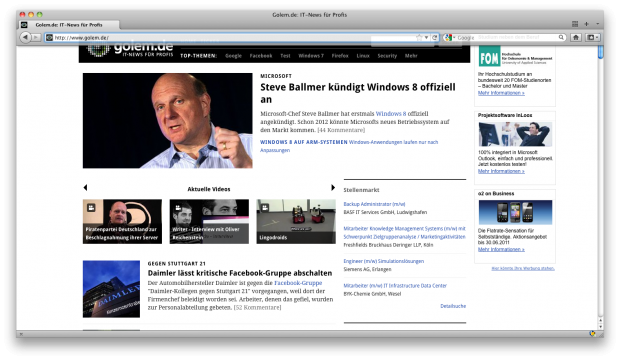 ... und bei Bedarf halbtransparent über die Webseite.