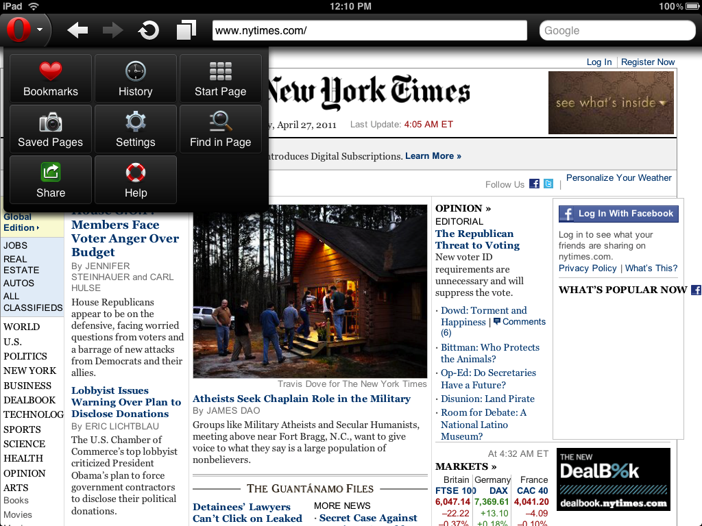 Opera Mini 6 auf dem iPad
