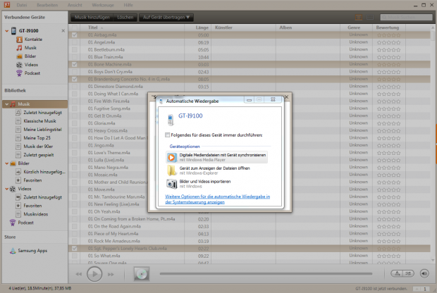 Das Samsung Galaxy S2 meldet sich mit dem MT-Protokoll beim Betriebssystem an. (Screenshots: Jörg Thoma)