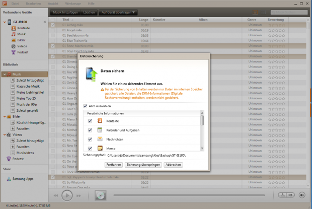 Kies bietet einen Datensicherung.