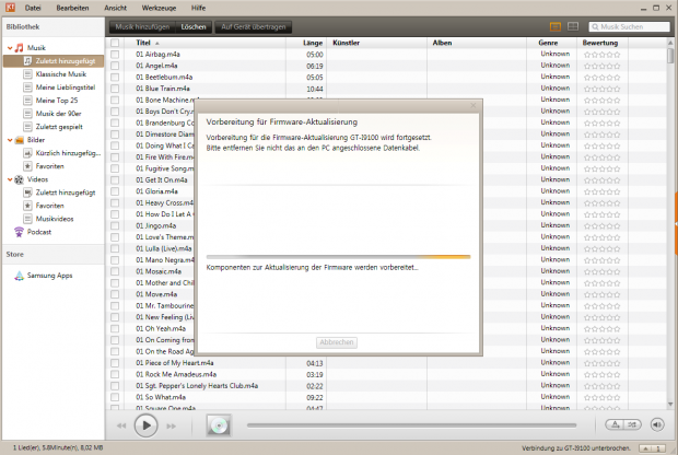 Das Firmware-Update kann nur über ein USB-Kabel erfolgen, ...