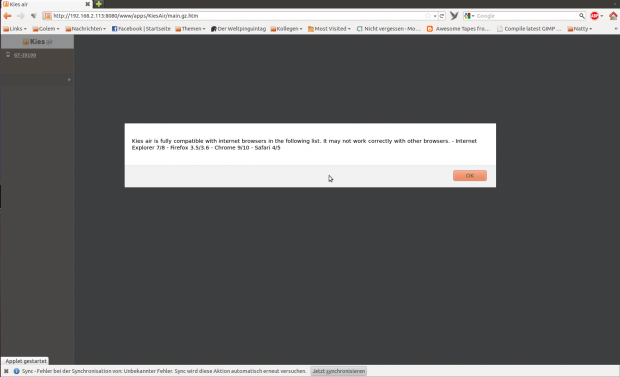 Laut Samsung funktioniert Kies Air mit zahlreichen Browsern, darunter Chrome und Safari.