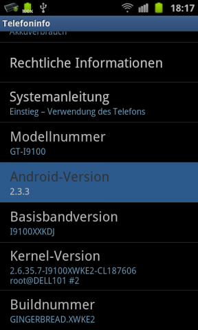 Auf dem Samsung läuft Android 2.3 alias Gingerbread.