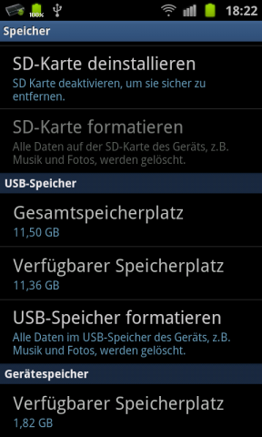 Von den insgesamt 16 GByte Speicher stehen dem Anwender etwa 1,8 GByte für Apps und etwa 11,5 GByte für private Daten zur Verfügung.