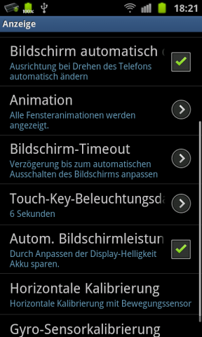 Die Einstellung für die Bildschirmbeleuchtung