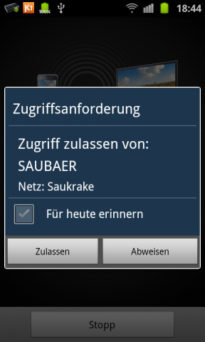 Der Zugriff über den Browser muss auf dem Smartphone zuvor bestätigt werden.