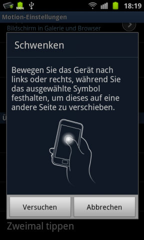 ... das Verschieben eines Symbols durch Schwenken des Geräts und ...