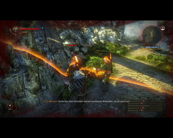 Geralt beschützt eine verletzte Kameradin.