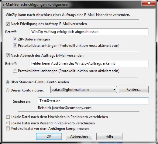 Winzip 15 - Konfiguration von E-Mail-Benachrichtigungen