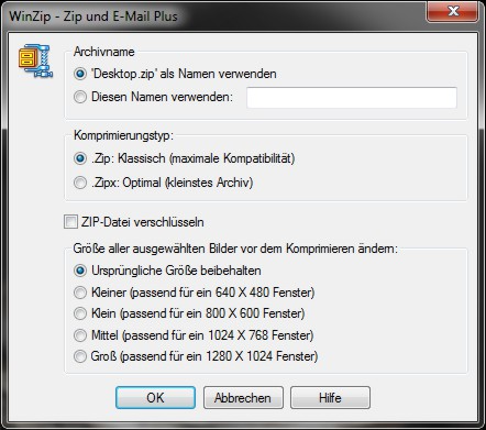 Winzip 15 - Bildverkleinerung vor dem Packen