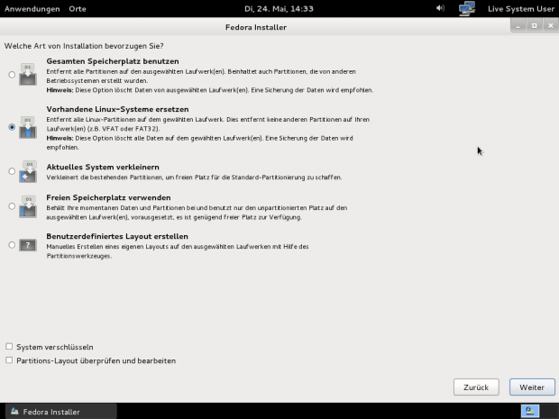 Das Festplattenlayout kann automatisch festgelegt werden...