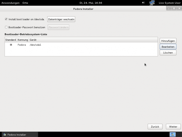 Der Bootloader bekommt seine Platz zugewiesen.