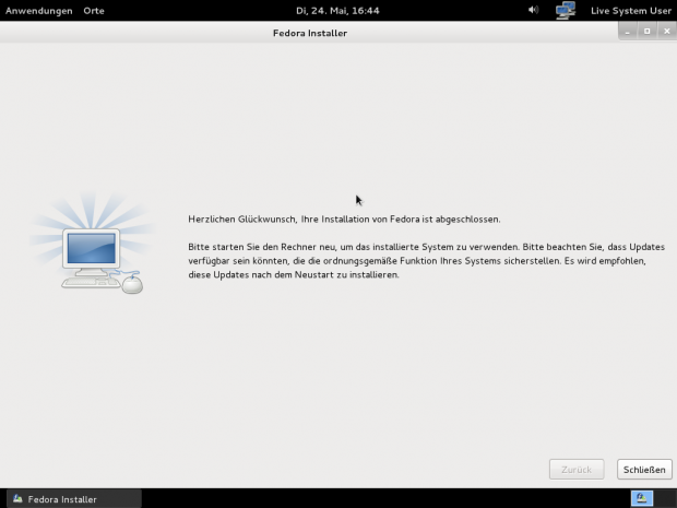 Auf die fertige Installation wird hingewiesen.