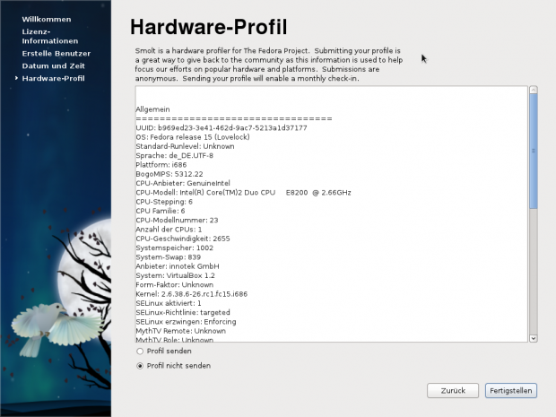 ...und das Hardwareprofil des Rechners kann an die Entwickler gesandt werden.