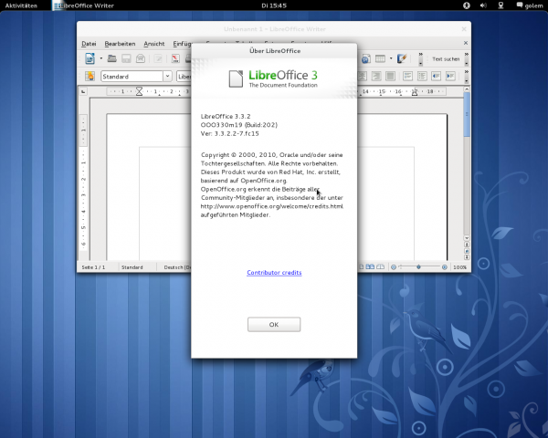 Integriert sind die Bürosuite Libreoffice 3.3.2, ...