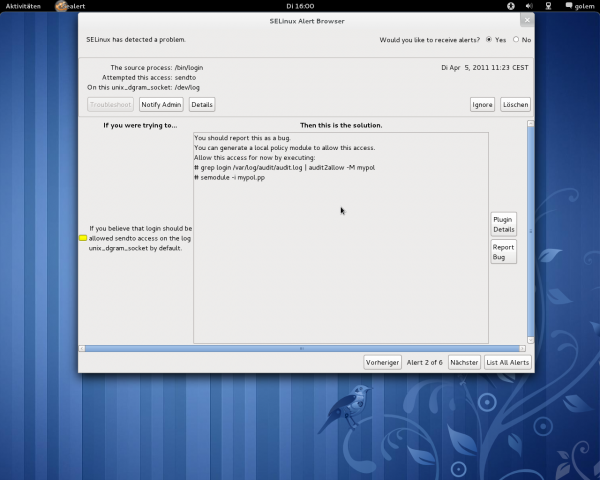 Die SELinux-Fehlersuche hat eine überarbeitete Oberfläche erhalten, ...