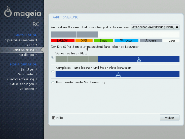 Das Partitionierungswerkzeug der Installation