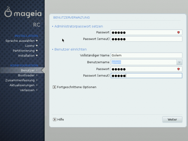 Die Nutzererstellung ist simpel.