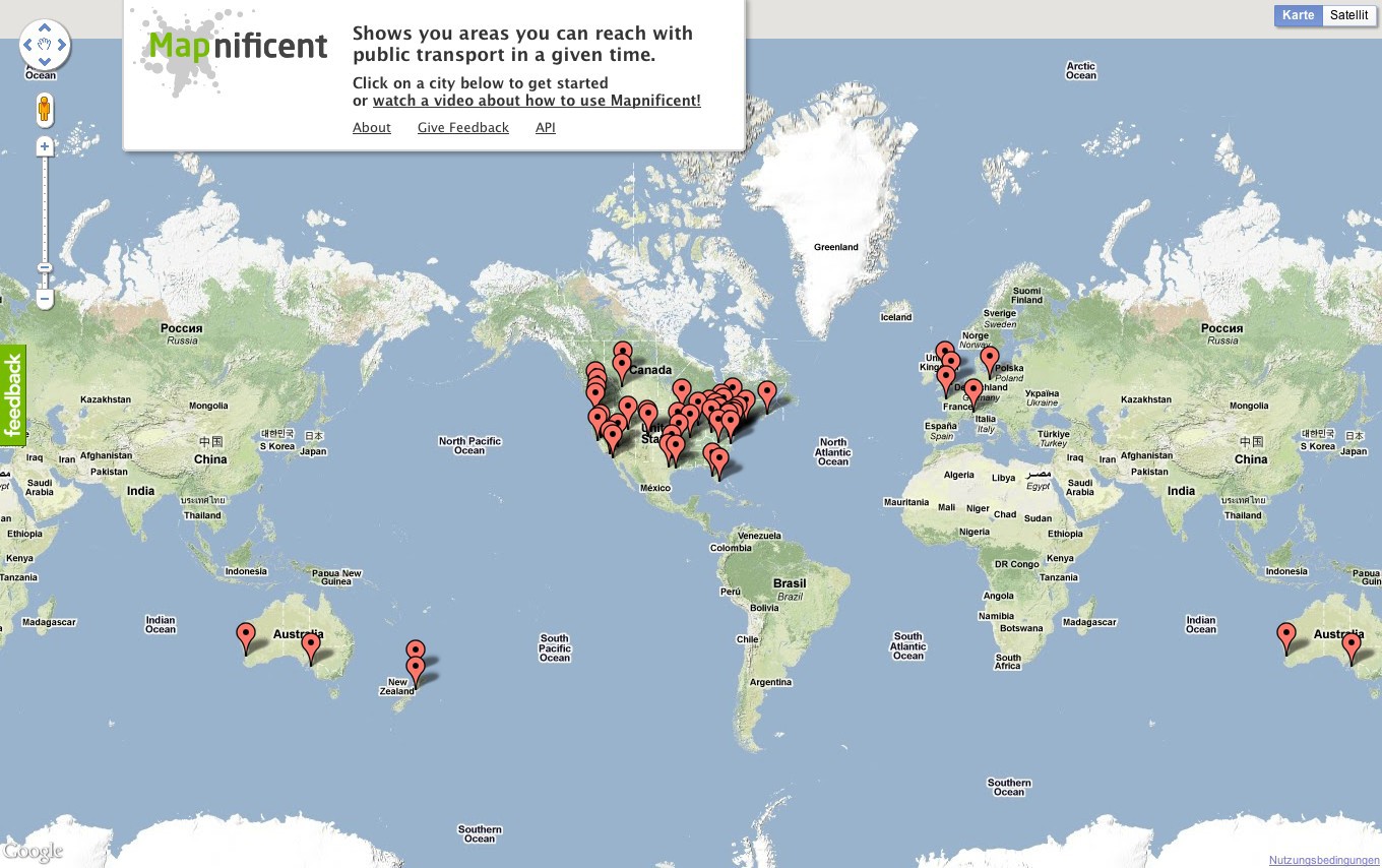 Mapnificent von Stefan Wehrmeyer bietet einen schnellen Überblick, wie gut angebunden man innerhalb bestimmter Städte ist. (Bild: Golem.de)