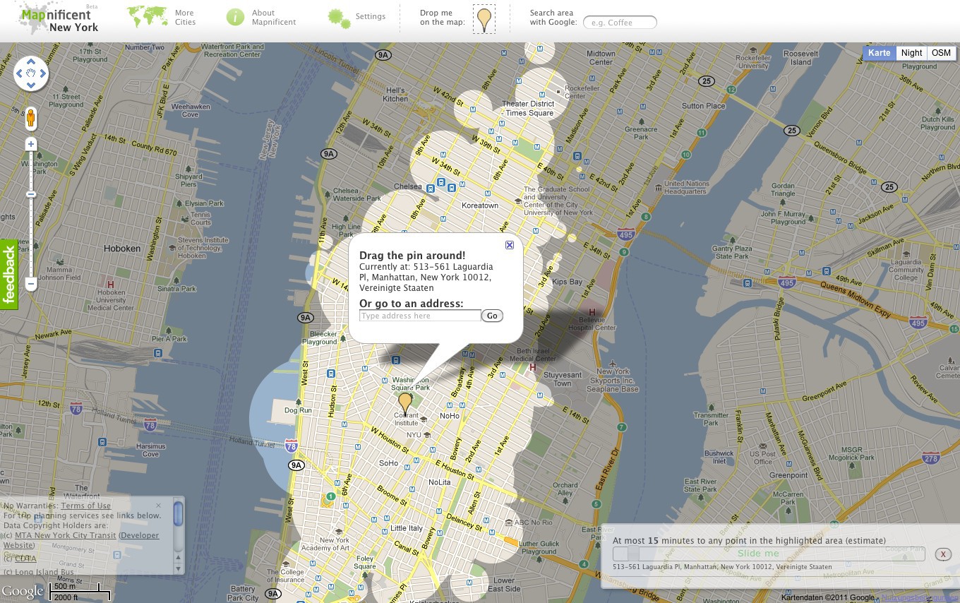 Mapnificent - Anbindung in New York (Bild: Golem.de)
