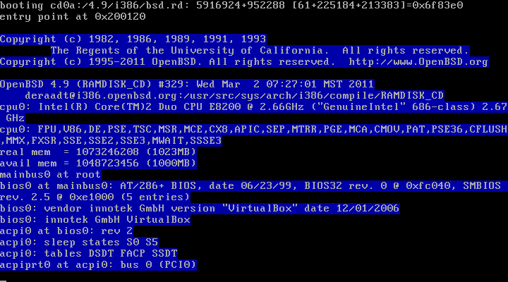 Der Bootprozess der Installations-CD von OpenBSD 4.9