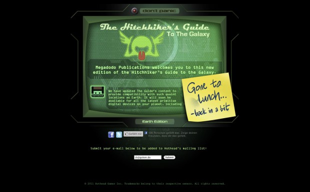 Die offizielle Webseite zum interaktiven Hitchhikers Guide to the Galaxy enth&auml;lt nicht viel. (Bild: Hothead Games)