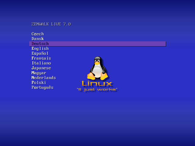 Die Sprachauswahl der Live-CD von Zenwalk 7.0
