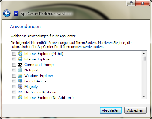 Appcenter - vorausgew&auml;hlte Programme bei der Installation