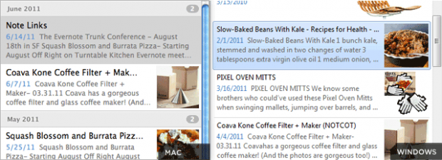 Evernote - neue Snippets-Ansicht (Bild: Evernote)