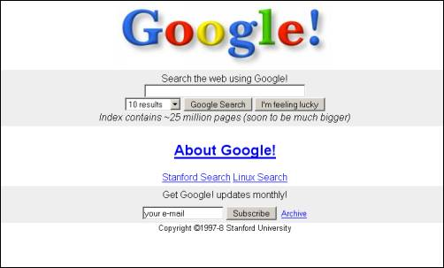 Googles Startseite von 1997 (Bild: Google)