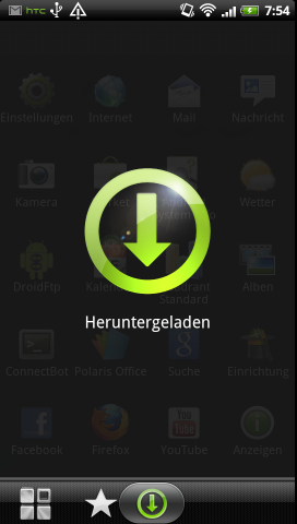 Heruntergeladene Apps werden gesondert sortiert.