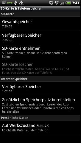Dem Gerät spendiert HTC eine Speicherkarte mit 8 GByte.