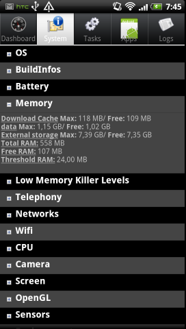 Der interne Speicher verfügt über etwas mehr als 1 GByte Speicherplatz.