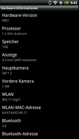 Screenshot der Evo-3D-Hardware-Informationen