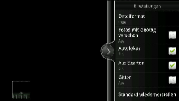 Kameraeinstellungen vom Evo 3D