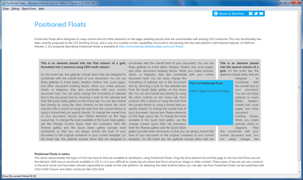 Internet Explorer 10 PP2 mit CSS3 Positioned Floats