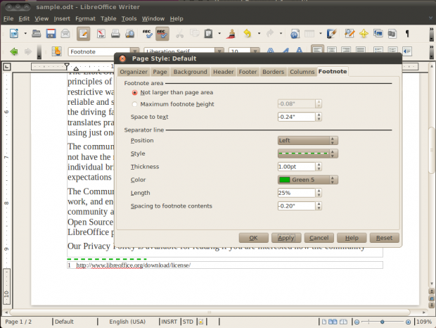 Libreoffice 3.4.0: neue Optionen für Fußnoten