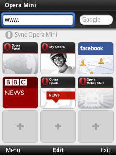 Schnellwahlseite in Opera Mini 6.1